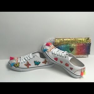 Bedazzled White Sneakers and Purse